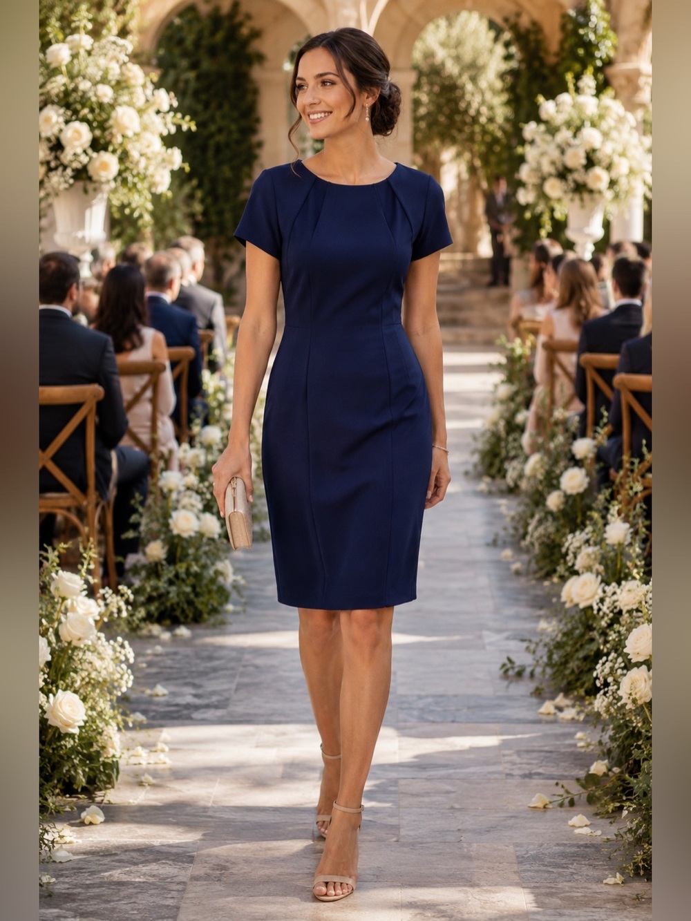 Maggie London NWT Size 8 Navy Blue Sheath Dress Short Sleeve Career Work